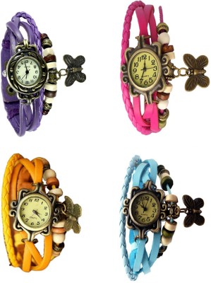 NS18 Vintage Butterfly Rakhi Combo of 4 Purple, Yellow, Pink And Sky Blue Analog Watch  - For Women   Watches  (NS18)