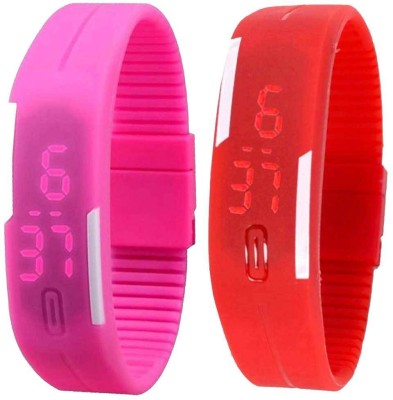 NS18 Silicone Led Magnet Band Set of 2 Pink And Red Digital Watch  - For Boys & Girls   Watches  (NS18)