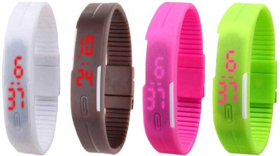 NS18 Silicone Led Magnet Band Combo of 4 White, Brown, Pink And Green Digital Watch  - For Boys & Girls   Watches  (NS18)