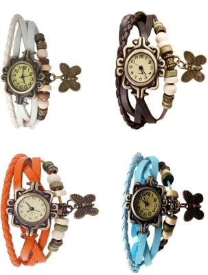 NS18 Vintage Butterfly Rakhi Combo of 4 White, Orange, Brown And Sky Blue Analog Watch  - For Women   Watches  (NS18)
