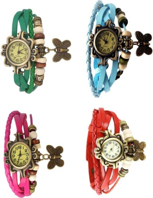 NS18 Vintage Butterfly Rakhi Combo of 4 Green, Pink, Sky Blue And Red Analog Watch  - For Women   Watches  (NS18)