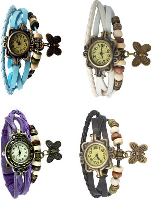 

Kissu Vintage Rakhi Combo of 4 Sky Blue, Purple, White And Black Watch - For Women