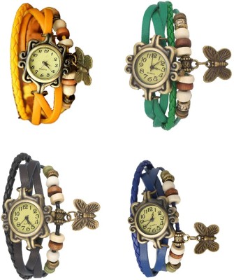 NS18 Vintage Butterfly Rakhi Combo of 4 Yellow, Black, Green And Blue Analog Watch  - For Women   Watches  (NS18)
