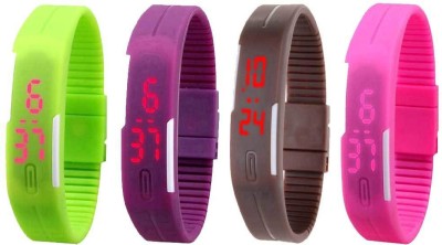 NS18 Silicone Led Magnet Band Combo of 4 Green, Purple, Brown And Pink Digital Watch  - For Boys & Girls   Watches  (NS18)