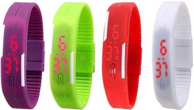 NS18 Silicone Led Magnet Band Combo of 4 Purple, Green, Red And White Digital Watch  - For Boys & Girls   Watches  (NS18)