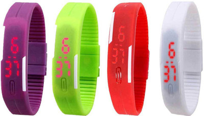 NS18 Silicone Led Magnet Band Combo of 4 Purple, Green, Red And White Digital Watch  - For Boys & Girls   Watches  (NS18)