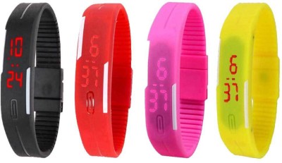 NS18 Silicone Led Magnet Band Combo of 4 Black, Red, Pink And Yellow Digital Watch  - For Boys & Girls   Watches  (NS18)