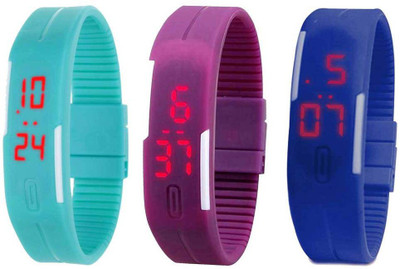 

NS18 Silicone Led Magnet Band Combo of 3 Sky Blue, Purple And Blue Watch - For Boys & Girls