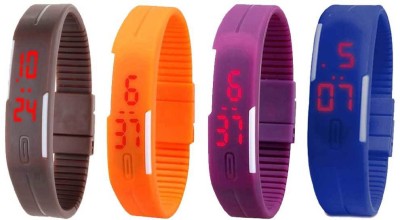 NS18 Silicone Led Magnet Band Combo of 4 Brown, Orange, Purple And Blue Digital Watch  - For Boys & Girls   Watches  (NS18)