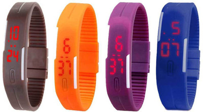 NS18 Silicone Led Magnet Band Combo of 4 Brown, Orange, Purple And Blue Digital Watch  - For Boys & Girls   Watches  (NS18)