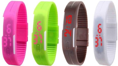 NS18 Silicone Led Magnet Band Combo of 4 Pink, Green, Brown And White Digital Watch  - For Boys & Girls   Watches  (NS18)