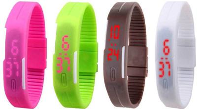 NS18 Silicone Led Magnet Band Combo of 4 Pink, Green, Brown And White Digital Watch  - For Boys & Girls   Watches  (NS18)