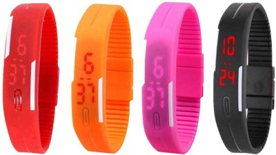 NS18 Silicone Led Magnet Band Combo of 4 Red, Orange, Pink And Black Digital Watch  - For Boys & Girls   Watches  (NS18)