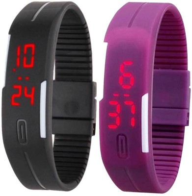 NS18 Silicone Led Magnet Band Set of 2 Black And Purple Digital Watch  - For Boys & Girls   Watches  (NS18)