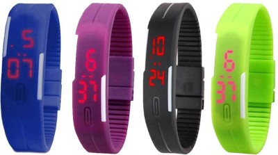 NS18 Silicone Led Magnet Band Combo of 4 Blue, Purple, Black And Green Digital Watch  - For Boys & Girls   Watches  (NS18)