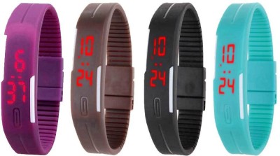 NS18 Silicone Led Magnet Band Watch Combo of 4 Purple, Brown, Black And Sky Blue Digital Watch  - For Couple   Watches  (NS18)