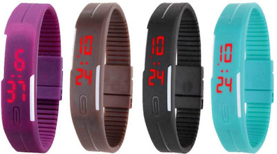 

Kissu Led Magnet Band Combo of 4 Purple, Brown, Black And Sky Blue Watch - For Men & Women