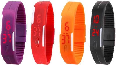 NS18 Silicone Led Magnet Band Combo of 4 Purple, Red, Orange And Black Digital Watch  - For Boys & Girls   Watches  (NS18)
