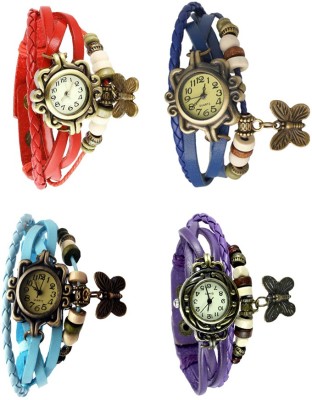 NS18 Vintage Butterfly Rakhi Combo of 4 Red, Sky Blue, Blue And Purple Analog Watch  - For Women   Watches  (NS18)