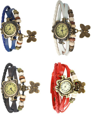 

NS18 Vintage Butterfly Rakhi Combo of 4 Blue, Black, White And Red Watch - For Women
