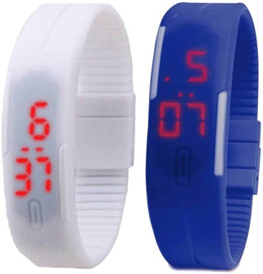 NS18 Silicone Led Magnet Band Set of 2 White And Blue Digital Watch  - For Boys & Girls   Watches  (NS18)