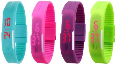 NS18 Silicone Led Magnet Band Combo of 4 Sky Blue, Pink, Purple And Green Digital Watch  - For Boys & Girls   Watches  (NS18)