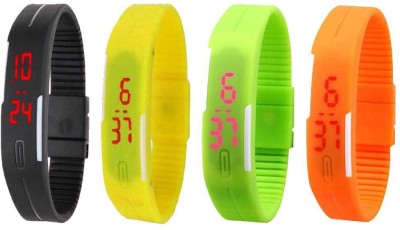NS18 Silicone Led Magnet Band Combo of 4 Black, Yellow, Green And Orange Digital Watch  - For Boys & Girls   Watches  (NS18)