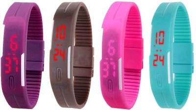 NS18 Silicone Led Magnet Band Watch Combo of 4 Purple, Brown, Pink And Sky Blue Digital Watch  - For Couple   Watches  (NS18)
