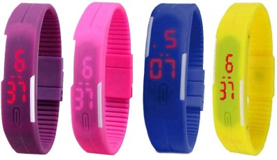 NS18 Silicone Led Magnet Band Combo of 4 Purple, Pink, Blue And Yellow Digital Watch  - For Boys & Girls   Watches  (NS18)