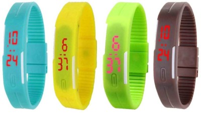 NS18 Silicone Led Magnet Band Combo of 4 Sky Blue, Yellow, Green And Brown Digital Watch  - For Boys & Girls   Watches  (NS18)