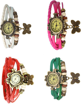 

Kissu Vintage Rakhi Combo of 4 White, Red, Pink And Green Watch - For Women