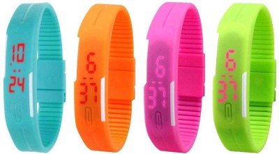 NS18 Silicone Led Magnet Band Combo of 4 Sky Blue, Orange, Pink And Green Digital Watch  - For Boys & Girls   Watches  (NS18)