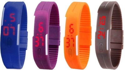 NS18 Silicone Led Magnet Band Combo of 4 Blue, Purple, Orange And Brown Digital Watch  - For Boys & Girls   Watches  (NS18)