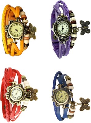 NS18 Vintage Butterfly Rakhi Combo of 4 Yellow, Red, Purple And Blue Analog Watch  - For Women   Watches  (NS18)