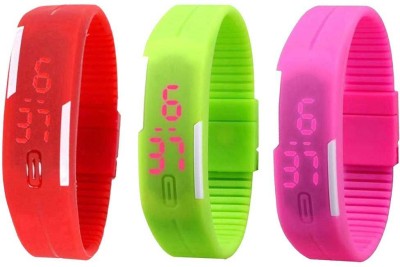 NS18 Silicone Led Magnet Band Combo of 3 Red, Green And Pink Digital Watch  - For Boys & Girls   Watches  (NS18)