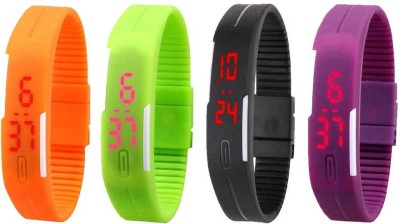NS18 Silicone Led Magnet Band Watch Combo of 4 Orange, Green, Black And Purple Digital Watch  - For Couple   Watches  (NS18)