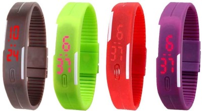 NS18 Silicone Led Magnet Band Watch Combo of 4 Brown, Green, Red And Purple Digital Watch  - For Couple   Watches  (NS18)