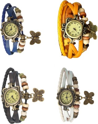 NS18 Vintage Butterfly Rakhi Combo of 4 Blue, Black, Yellow And White Analog Watch  - For Women   Watches  (NS18)