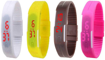 

NS18 Silicone Led Magnet Band Combo of 4 White, Yellow, Brown And Pink Watch - For Boys & Girls