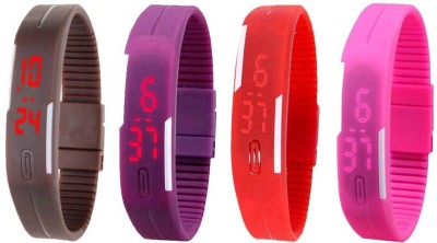 NS18 Silicone Led Magnet Band Watch Combo of 4 Brown, Purple, Red And Pink Digital Watch  - For Couple   Watches  (NS18)