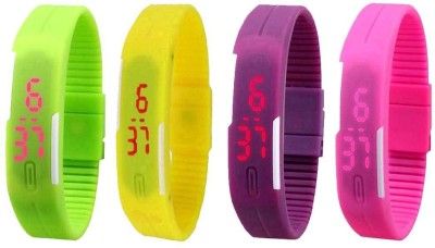 NS18 Silicone Led Magnet Band Watch Combo of 4 Green, Yellow, Purple And Pink Digital Watch  - For Couple   Watches  (NS18)