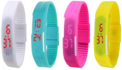 NS18 Silicone Led Magnet Band Combo of 4 White, Sky Blue, Pink And Yellow Digital Watch  - For Boys & Girls   Watches  (NS18)