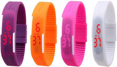 

Kissu Led Magnet Band Combo of 4 Purple, Orange, Pink And White Watch - For Men & Women