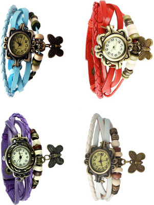 

Kissu Vintage Rakhi Combo of 4 Sky Blue, Purple, Red And White Watch - For Women