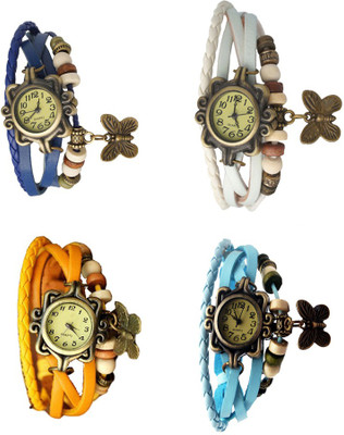 

Kissu Vintage Rakhi Combo of 4 Blue, Yellow, White And Sky Blue Watch - For Women