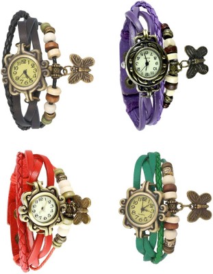 NS18 Vintage Butterfly Rakhi Combo of 4 Black, Red, Purple And Green Analog Watch  - For Women   Watches  (NS18)