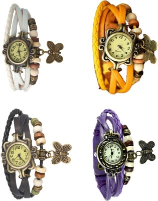 NS18 Vintage Butterfly Rakhi Combo of 4 White, Black, Yellow And Purple Analog Watch  - For Women   Watches  (NS18)