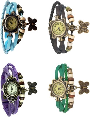 NS18 Vintage Butterfly Rakhi Combo of 4 Sky Blue, Purple, Black And Green Analog Watch  - For Women   Watches  (NS18)