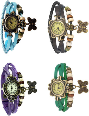 

Kissu Vintage Rakhi Combo of 4 Sky Blue, Purple, Black And Green Watch - For Women