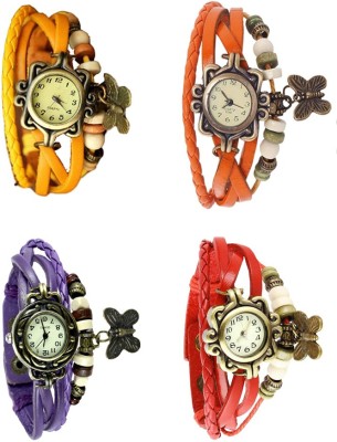 NS18 Vintage Butterfly Rakhi Combo of 4 Yellow, Purple, Orange And Red Analog Watch  - For Women   Watches  (NS18)
